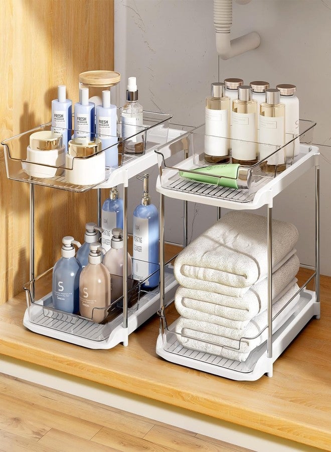 VHG 2 Sets Clear Under Sink Organizers and Storage, Bathroom Cabinet Organizer with Dividers, 2-Tier Stackable Pull Out Cabinet Organizer for Kitchen Pantry, Slide Out Medicine Organization Shelves Bins - Image 5